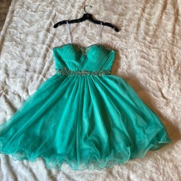 Deb Strapless Cocktail Formal Prom Grad Mint Green Dress Size 3/4 - Picture 1 of 15